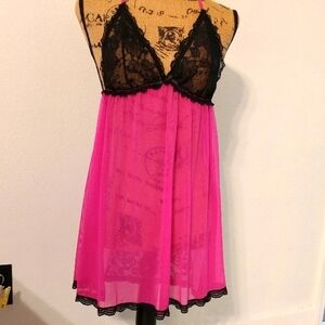 Hot Vibrant Pink & Black Lace Chemise